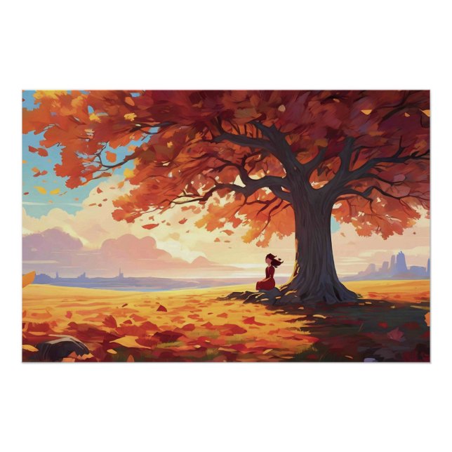 Poster Fille de prière d'arbre d'automne (Devant)