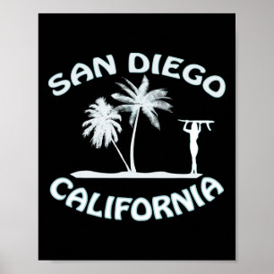 Poster Fille de surf de plage de surf rétro de San Diego 