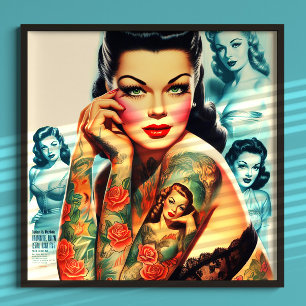 Poster Fille de tatouage Old School
