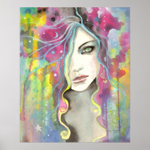 Poster Fille de Vision Céleste dans les Étoiles Art Fanta