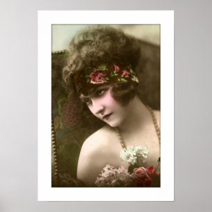 Poster fille déco, perles, fleurs assises dans la chaise