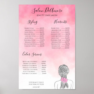 Poster Fille du menu de service avec tresse aquarelle ros