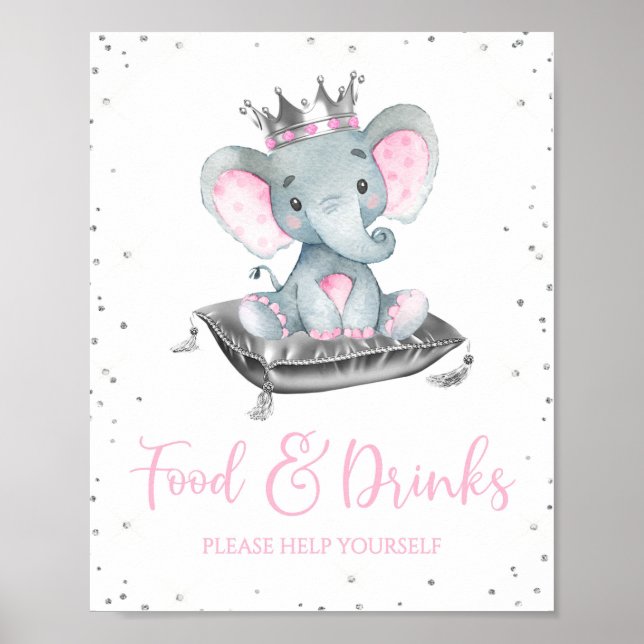 Poster Fille Elephant Baby shower de nourriture Signes de (Devant)