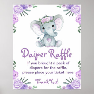 Poster Fille Eléphant Déchets Baby shower de jeu Signe