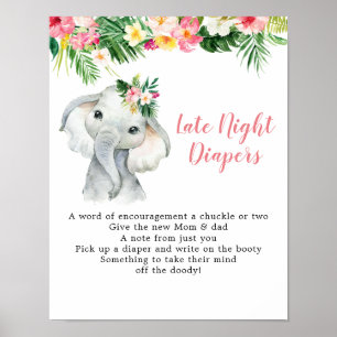 Poster Fille éléphante tropicale couche tard dans la nuit