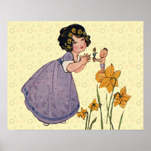 Poster Fille Elf Fairy Daffodil Antique Pâques