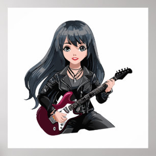 Poster Fille emo aux longs cheveux noirs