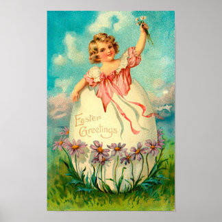 Poster Fille En Oeuf Pâques Vintages