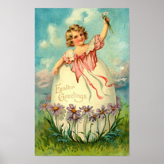 Poster Fille En Oeuf Pâques Vintages (Devant)