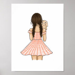Poster Fille en orange portant une nurserie de lapin de c