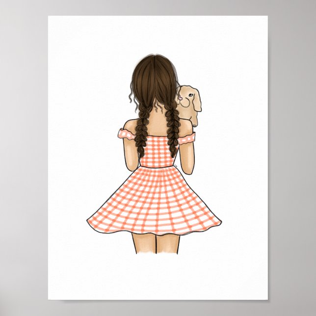 Poster Fille en Orange transportant animal de compagnie B (Devant)