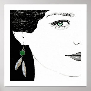Poster Fille en perle oreille mode illustration art