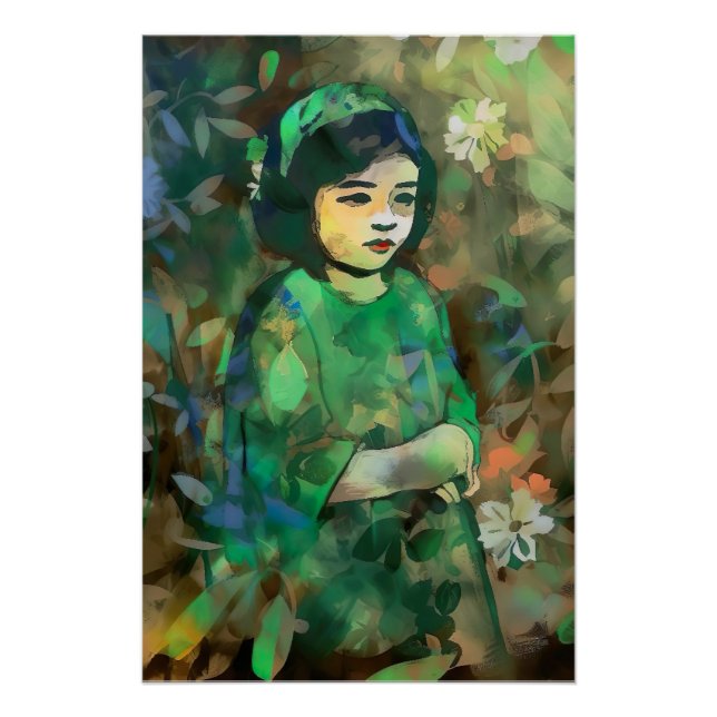 Poster Fille en robe verte (Devant)