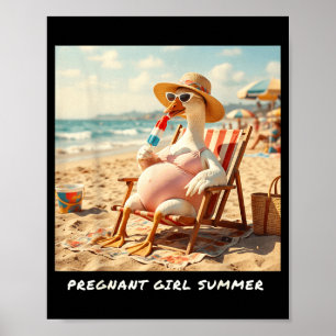 Poster Fille enceinte été oie plage