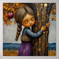 Fille enlacant un pommier Nature romantique