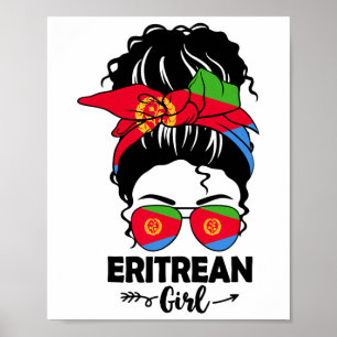 Poster Fille érythréenne au chignon désordonné et drapeau