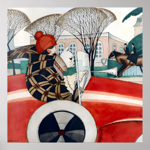 Poster Fille et carlin dans une automobile (1927) par Ger