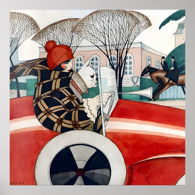Poster Fille et carlin dans une automobile (1927) par Ger (Devant)