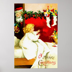 Poster Fille et Père Noël à la veille de Noël