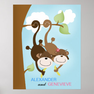 Poster Fille et petit singes MUR ART IMPRIMER 16x20