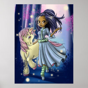 Poster Fille et poney amérindiennes