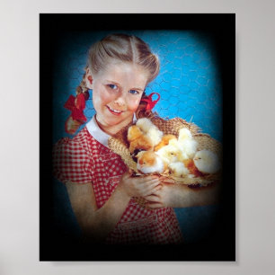 Poster Fille et poussins
