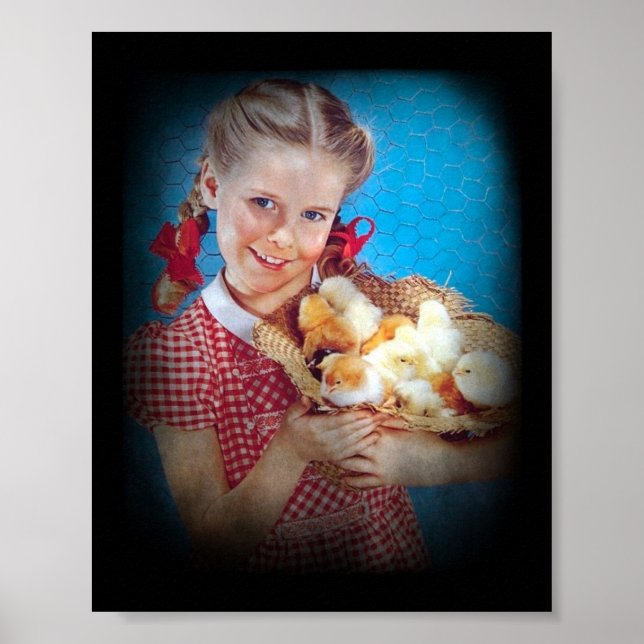 Poster Fille et poussins (Devant)