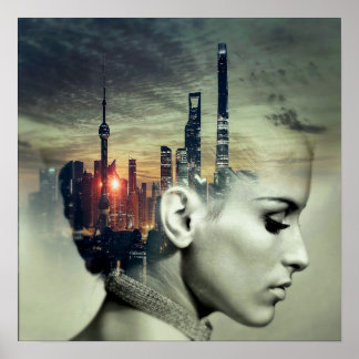Poster Fille et ville
