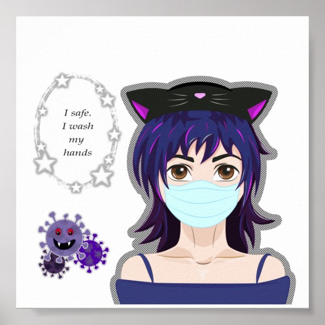 Poster Fille et virus. Style manga (Devant)