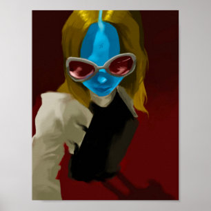 Poster Fille extraterrestre nommée "Blue" voit rouge à tr