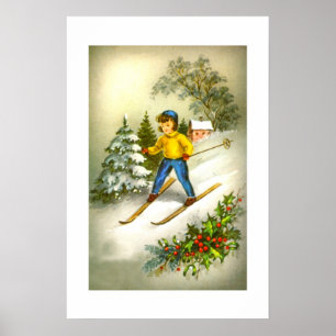 Poster Fille faisant du ski