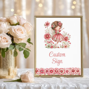 Poster Fille Fée Magique Anniversaire Floral Rouge aux Jo