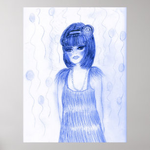 Poster Fille Flapper de la fête bleue