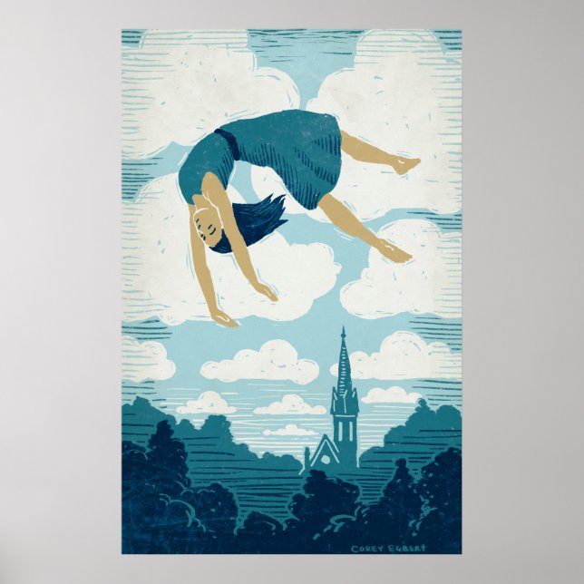 Poster Fille flottant dans l'air (Devant)