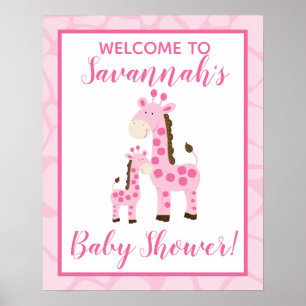Poster Fille Giraffe Rose Bienvenue À L'Enseigne Baby sho