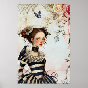 Poster Fille gothique inspirée de l'ancien temps aquarell