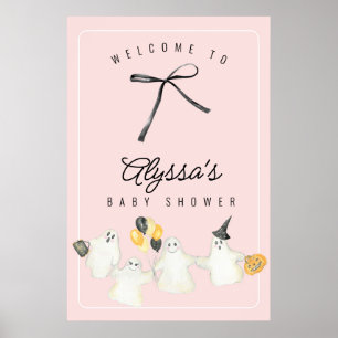Poster Fille Halloween Fantôme et Baby shower noir Bow