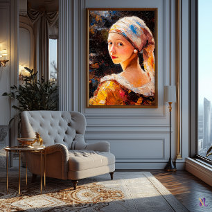 Poster Fille Inspirée de l'Impressionnisme avec une Perle