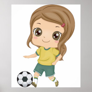 Poster Fille jouant au football Enfants adorables Sports