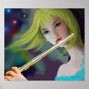 Poster Fille jouant de la flûte 2