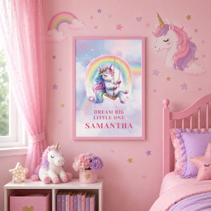 Poster Fille Licorne Arc-en-Ciel Magique Anniversaire Mur
