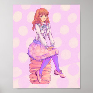 Poster Fille Macaron rose