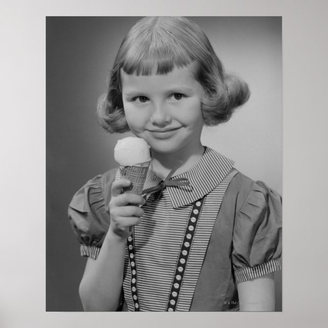 Poster Fille mange de glace crème (Devant)
