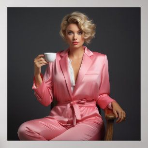 Poster Fille mannequin pin-up rose portrait femme de bure
