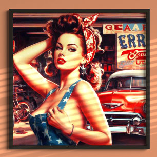 Poster Fille mécanique rétro