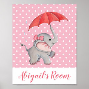 Poster Fille Mignon Eléphant Rose Point Kids Chambre