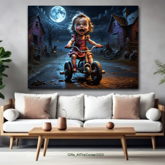 Poster Fille mignonne à vélo Imaginaire d'horreur