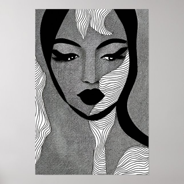 Poster Fille moderne noire et blanche (Devant)