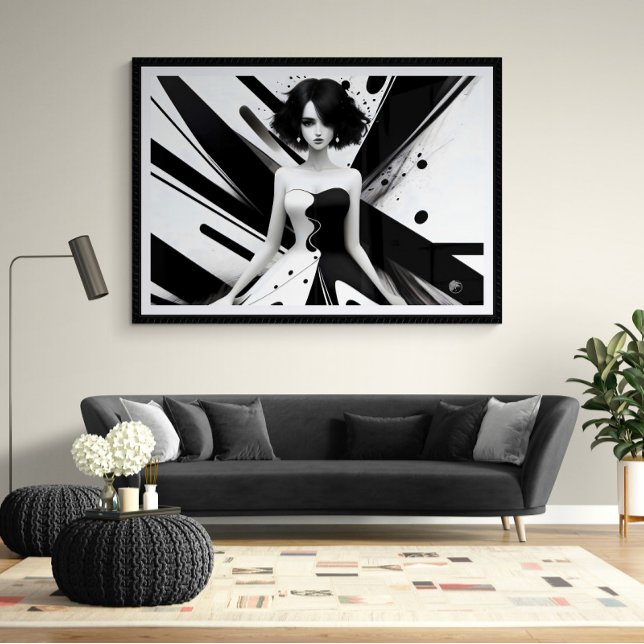 Poster Fille noire et blanche (Créateur téléchargé)