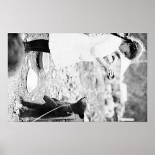 Poster Fille nourricière Ours Cub à l'eau